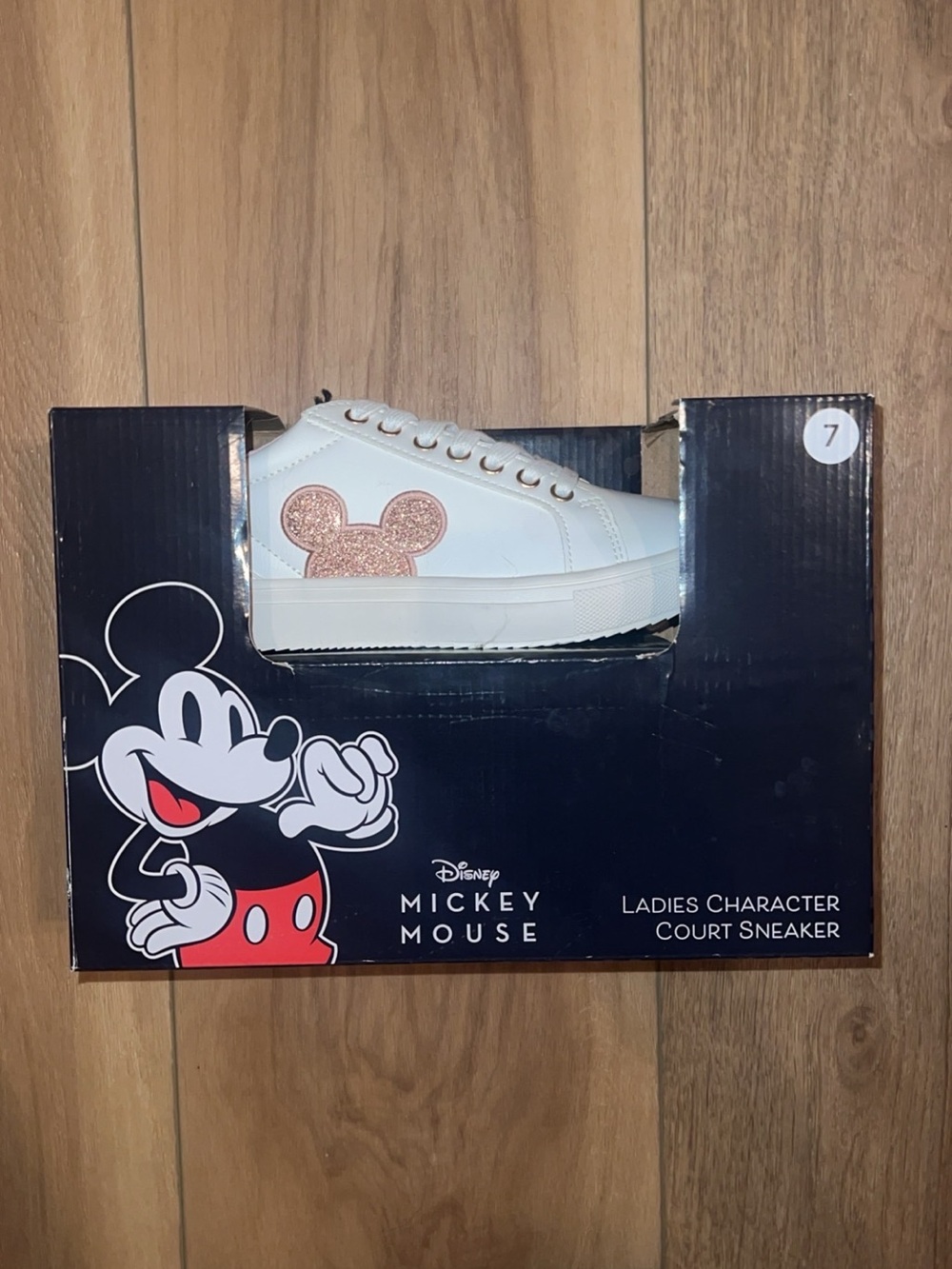 Disney - Adult White Sneakers with Rose Gold Mickey Accent